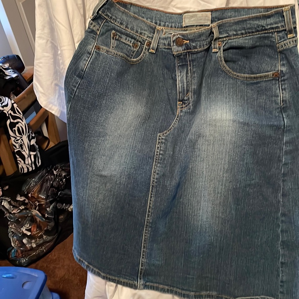 Denim knee length skirt, Levi brand, size 14